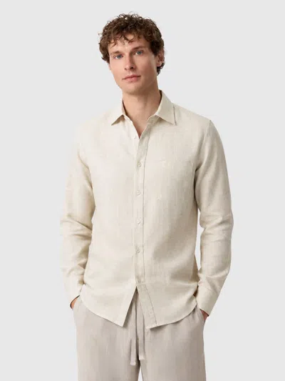 Fioboc Natural Linen Long Sleeve Pocket Shirt In Sand