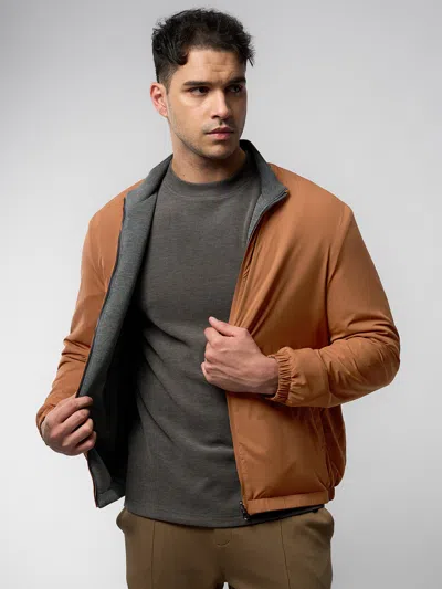 Fioboc Reversible Windproof Half High Collar Zip Jacket In Brown