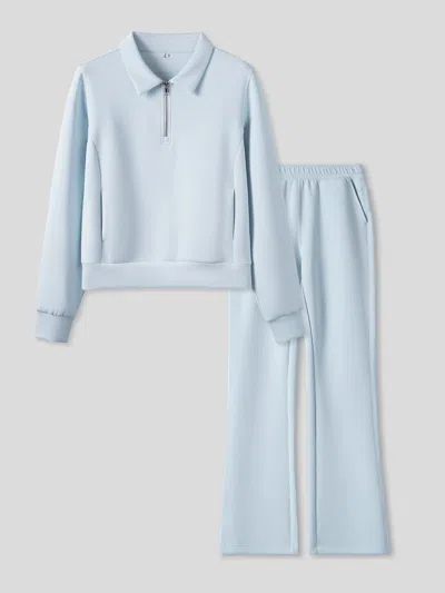 Fioboc Women Modal Blend Collared Zip Tee And Drawstring Flare Pants Set