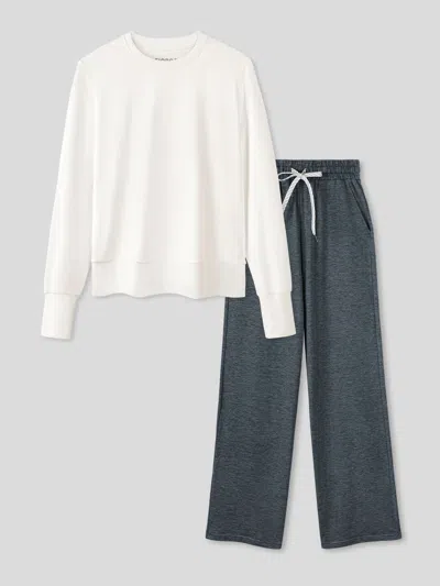 Fioboc Women Velou Long Sleeve Tee And Wide Leg Pant Set
