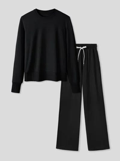 Fioboc Women Velou Long Sleeve Tee And Wide Leg Pant Set In Black