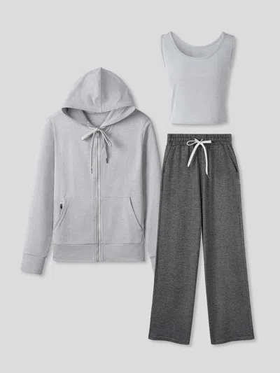 Fioboc Women Velou Tank, Full Zip Hoodie & Wide Leg Pant 3-piece Set