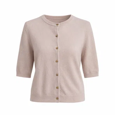 Fiora Muse Women's Brown Short Sleeve Crew Neck Cashmere Cardigan - Neutrals