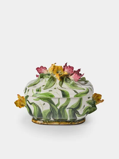 Fioravola Tulips Hand-painted Ceramic Tureen With Platter In Multi