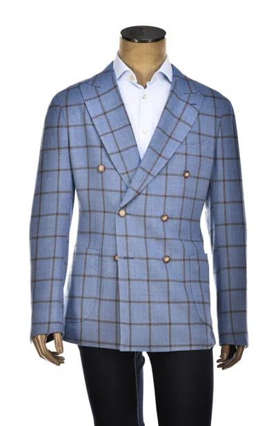 Fiore Di Napoli Windowpane Wool Double-breasted Sport Jacket In Multi