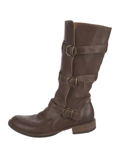 Pre-owned Fiorentini + Baker Leather Whipstitch Trim Moto Boots In Brown