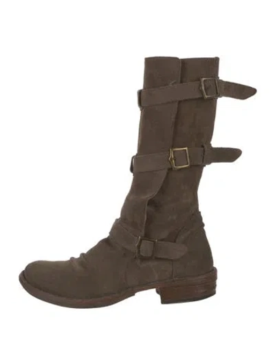 Pre-owned Fiorentini + Baker Suede Combat Boots In Green