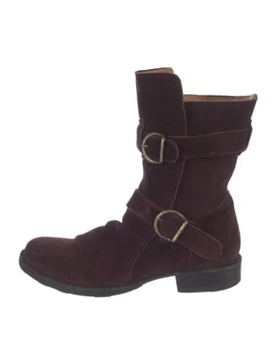 Pre-owned Fiorentini + Baker Suede Moto Boots In Burgundy