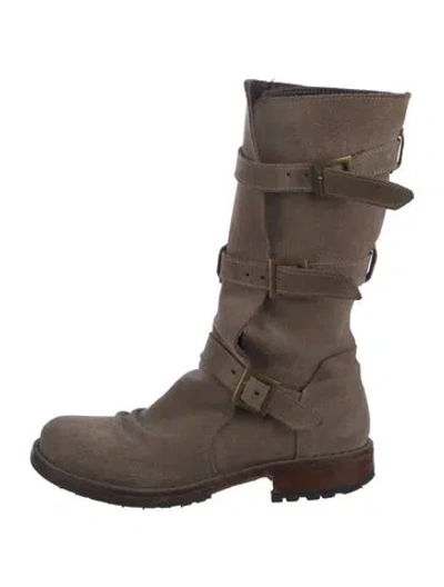 Pre-owned Fiorentini + Baker Suede Moto Boots In Gray
