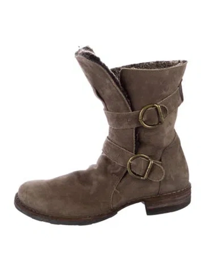 Pre-owned Fiorentini + Baker Suede Moto Boots In Green