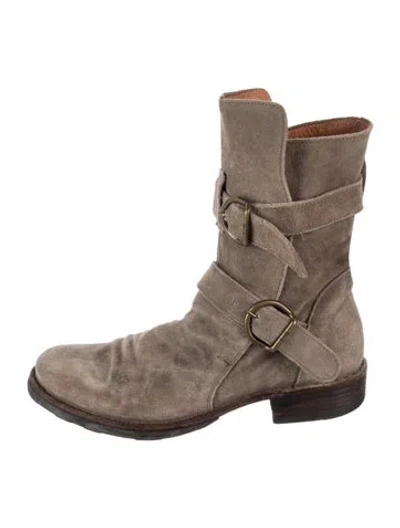 Pre-owned Fiorentini + Baker Suede Moto Boots In Grey