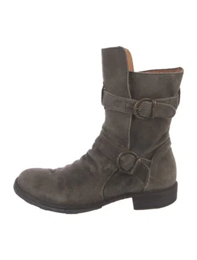 Pre-owned Fiorentini + Baker Suede Moto Boots In Grey