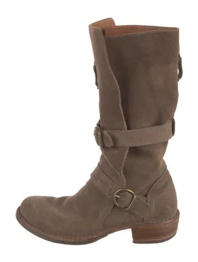 Pre-owned Fiorentini + Baker Suede Moto Boots In Neutrals