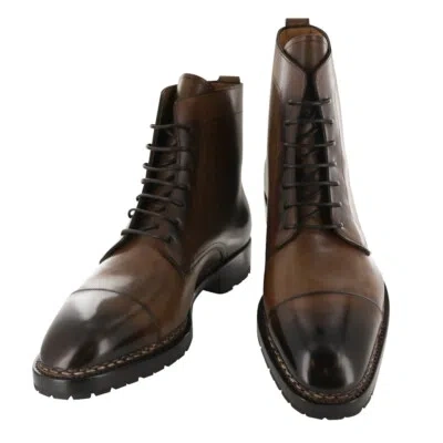 Pre-owned Fiori Di Lusso $2000  Brown Leather Cap Toe Boots - (529)