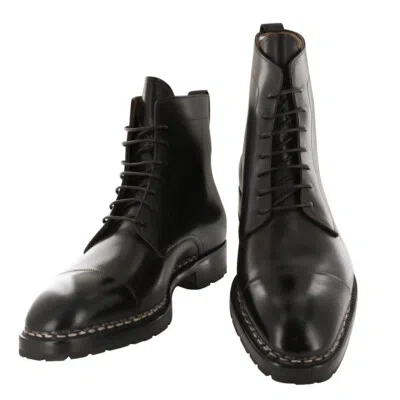 Pre-owned Fiori Di Lusso $2000  Dark Brown Leather Cap Toe Boots - (531)
