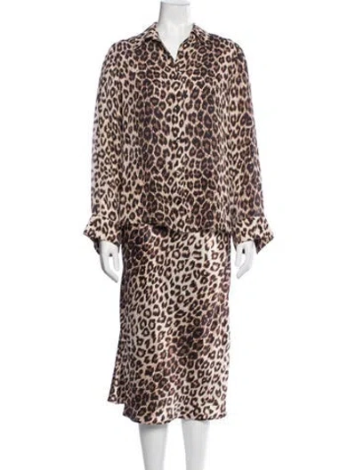 Pre-owned Fiorla Silk Animal Print Skirt Set W/ Tags In Brown