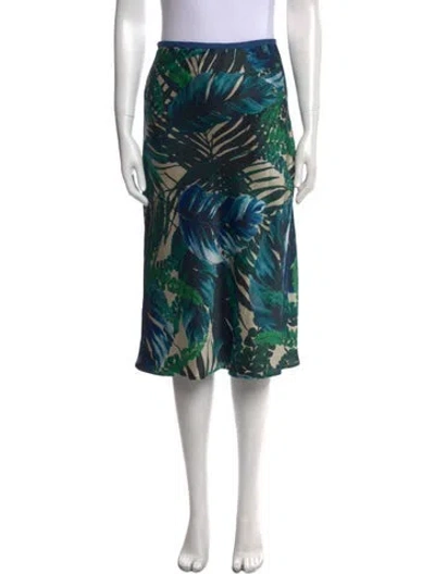 Pre-owned Fiorla Silk Midi Length Skirt In Green