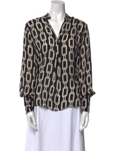 Pre-owned Fiorla Silk Printed Blouse In Black