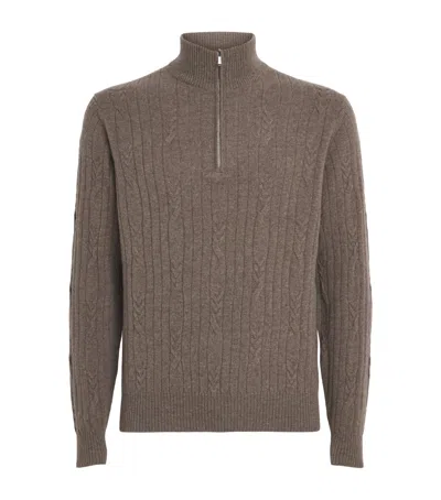 Fioroni Cashmere Cashmere Cable Knit Quarter-zip Sweatshirt In Brown