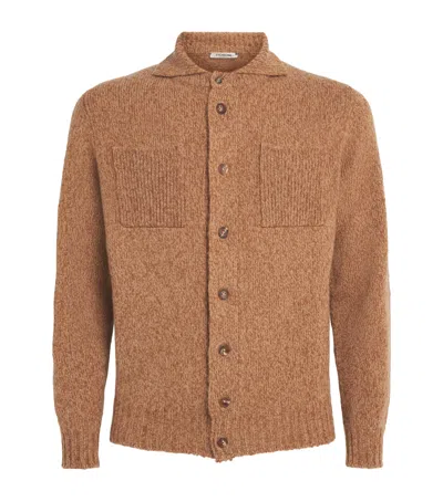 Fioroni Cashmere Cashmere-silk Mock-neck Cardigan In Brown