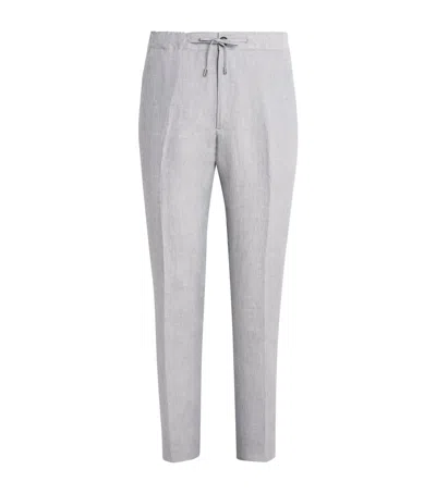 Fioroni Cashmere Linen Drawstring Tailored Trousers In Gray