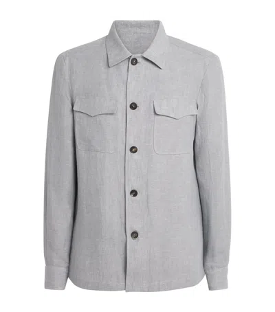 Fioroni Cashmere Linen Overshirt In Gray