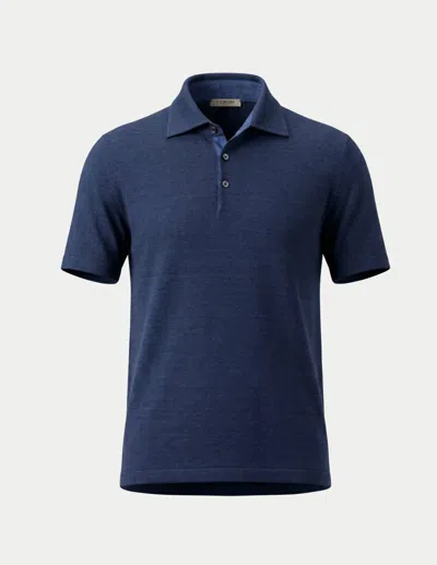 Fioroni Cashmere Men's Cotton & Linen Polo In Navy In Blue