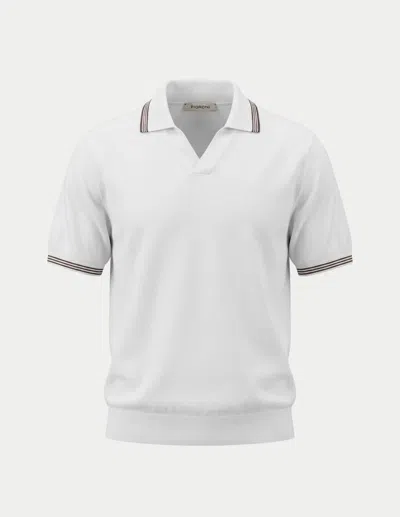 Fioroni Cashmere Men's Cotton Johnny Collar Polo In Cream In Animal Print
