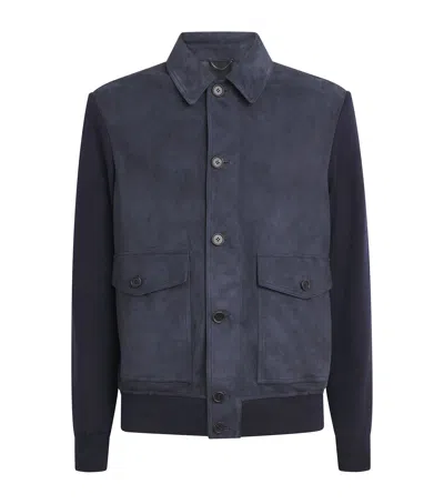 Fioroni Cashmere Suede Bomber Jacket In Blue