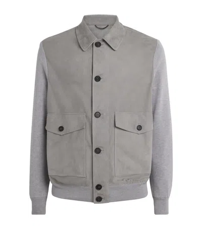 Fioroni Cashmere Suede Knit-sleeve Jacket In Grey