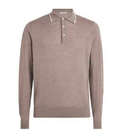 Fioroni Cashmere Virgin Wool Long-sleeve Polo Shirt In Brown