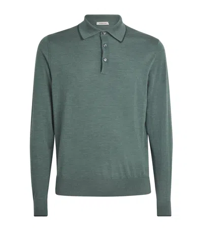 Fioroni Cashmere Virgin Wool Long-sleeve Polo Shirt In Green