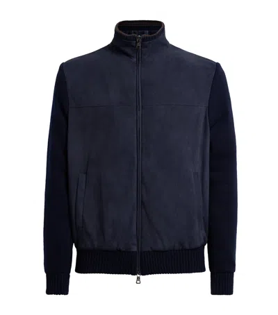 Fioroni Cashmere Virgin Wool-suede Hybrid Jacket In Blue