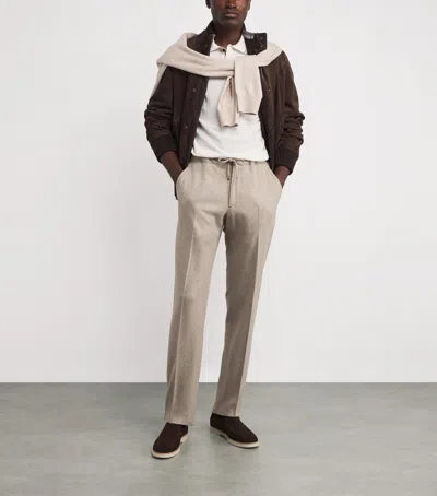 Fioroni Cashmere Wool-cashmere Drawstring Straight Trousers In Neutral