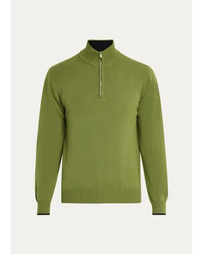 Fioroni Men's 3-ply Cashmere Half-zip Sweater In Green