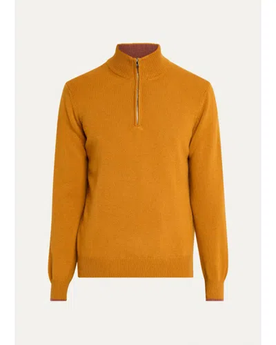 Fioroni Men's 3-ply Cashmere Half-zip Sweater In Orange