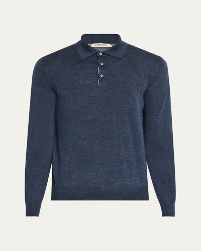 Fioroni Men's Cashmere And Silk Polo Sweater In Blue