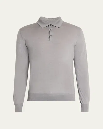 Fioroni Men's Cashmere And Silk Polo Sweater In Oceano