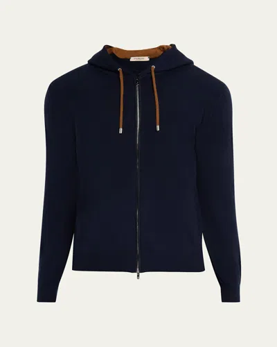 Fioroni Men's Cashmere Contrast-drawcord Full-zip Hoodie In Blue