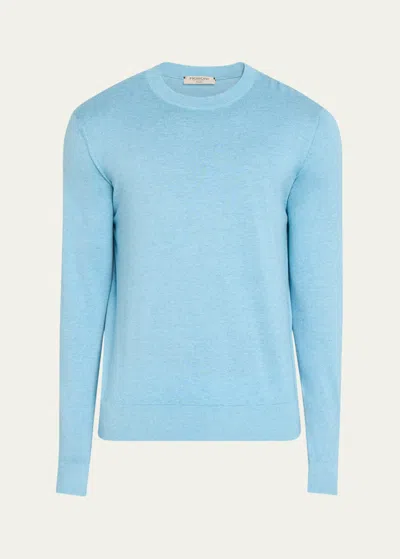 Fioroni Men's Cashmere Cotton Crewneck Sweater In Blue