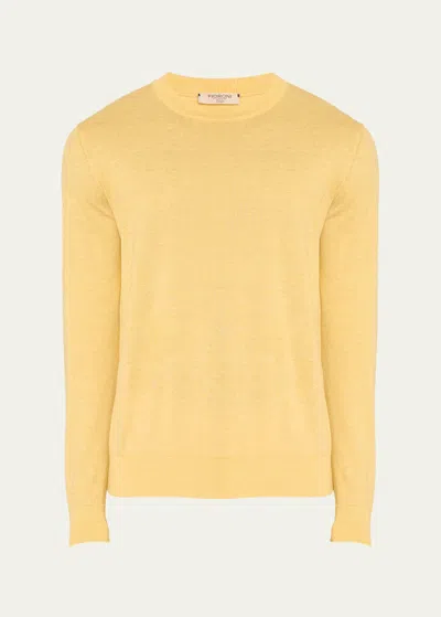 Fioroni Men's Cashmere Cotton Crewneck Sweater In Yellow