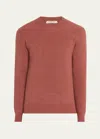 Fioroni Men's Cashmere English Rib Crewneck Sweater In Coccio