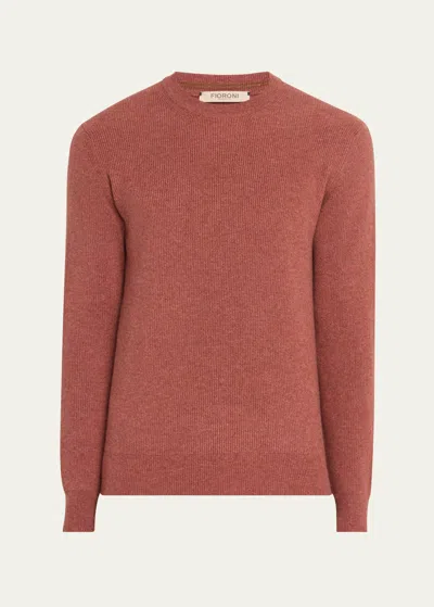 Fioroni Men's Cashmere English Rib Crewneck Sweater In Coccio