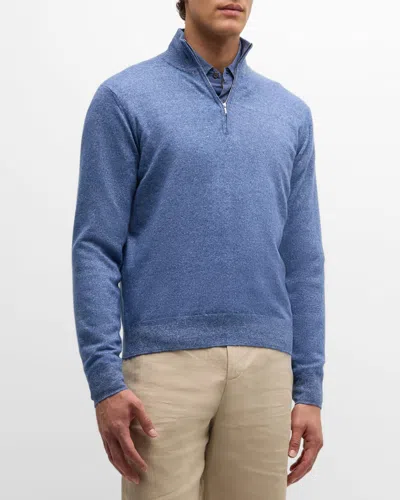 Fioroni Men's Cashmere-linen Melange Quarter-zip Sweater In Blue