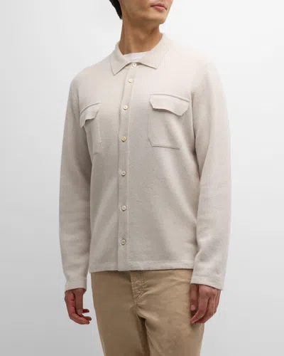 Fioroni Men's Cashmere-linen Shirt Jacket In Gesso
