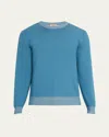 Fioroni Men's Cotton And Cashmere Duvet Vanise Crewneck Sweater In Avio