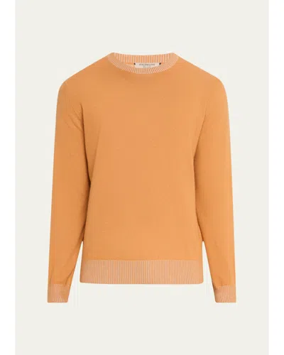 Fioroni Men's Cotton And Cashmere Duvet Vanise Crewneck Sweater In Orange