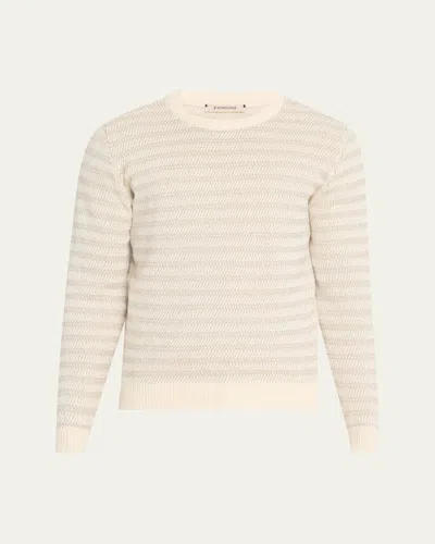 Fioroni Men's Cotton Stripe Crewneck Sweater In Latte
