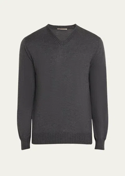 Fioroni Men's Duvet Cashmere High V-neck Sweater In Anthracite