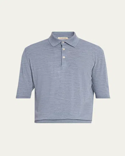 Fioroni Men's Fine-knit Melange Wool Polo Shirt In Blue